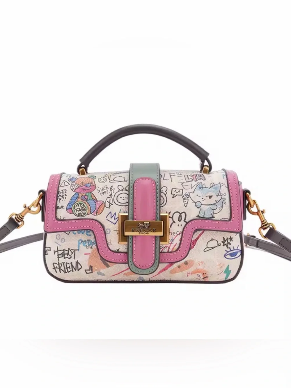 Kohl's Graffiti-Print Satchel with Pink and Mint Trim